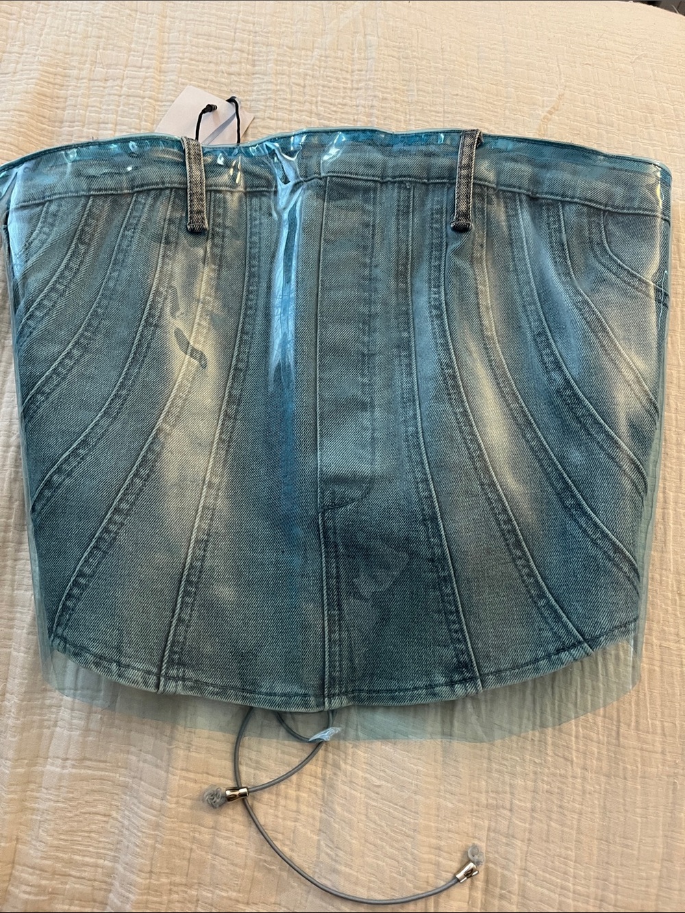 AKIRA Light Blue Denim Corset Crop Top